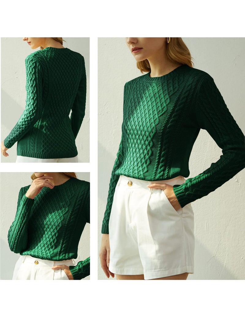 v28 Women Crew Neck Korea Knit Stretchable Elasticity Long Sleeve Sweater Jumper (S, Green) - Image 2